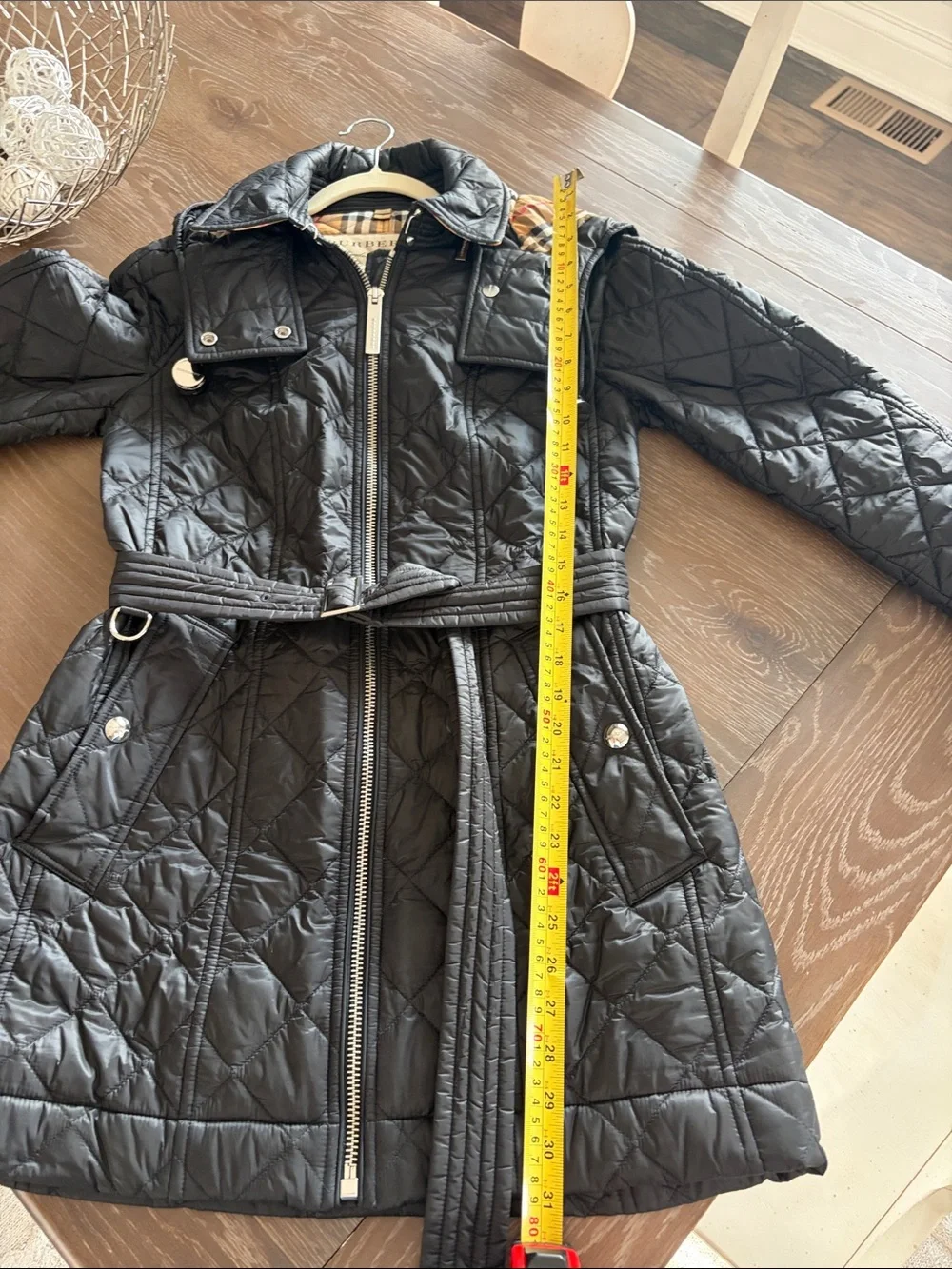 Burberry Black Quilted Long Puffer Jacket with Signature Check Lining